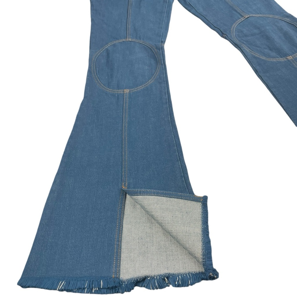 Miista Blue Boot Cut Jeans with Fringe Detail